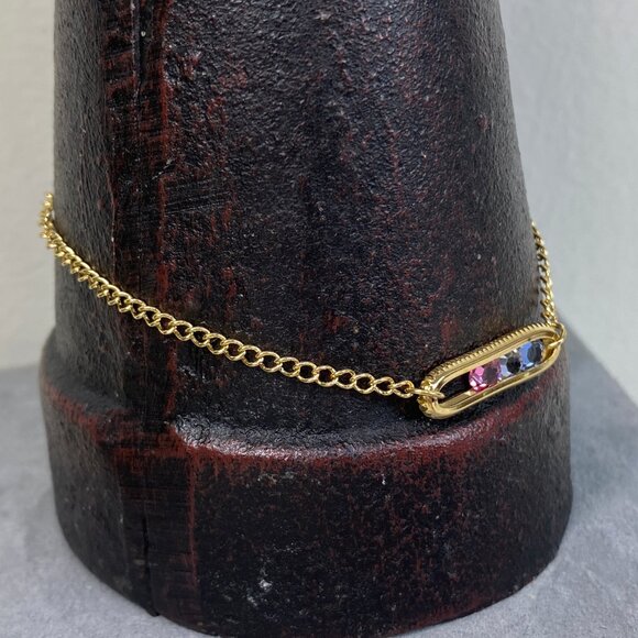 Vintage 1992 Avon Pastel Motion Crystal Gold Tone Bracelet 7" - Picture 4 of 8